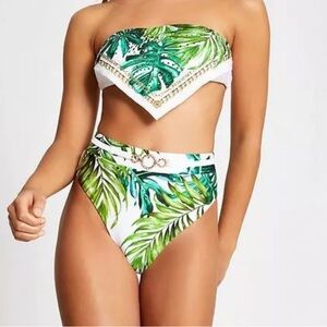 River Island White Palm Leaf Print High Wasted Bikini Buttom
